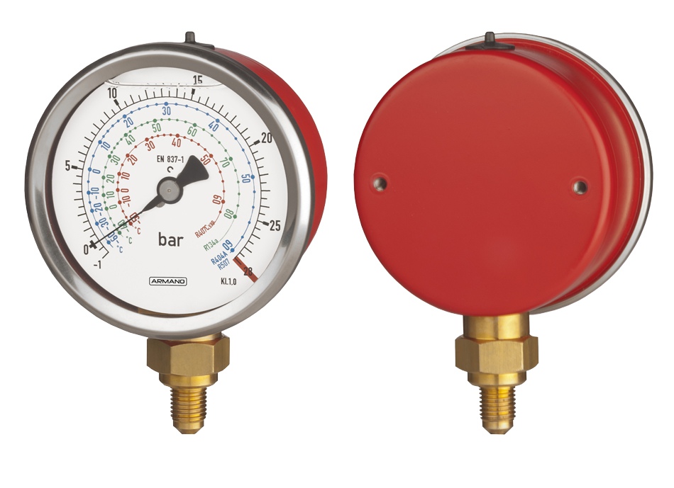 Bourdon tube pressure gauge RChgG 80 – 1 High-pressure side: case red ARMANO Messtechnik GmbH